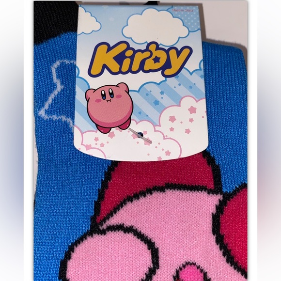 Kirby Waddle Dee Crew Socks 2 Pair Men 8-12 Blue Black Bandana Game Boy 8Bit NEW - Picture 3 of 11